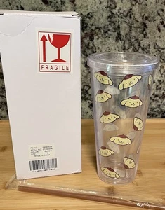 Pompompurin Sanrio Tumbler Cup Clear Yellow Brown Hello Kitty Friends - Picture 1 of 6