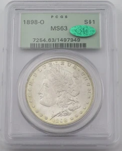 Dólar de plata O Morgan 1898 PCGS etiqueta verde MS63 certificación CAC # 1497949 - Imagen 1 de 8