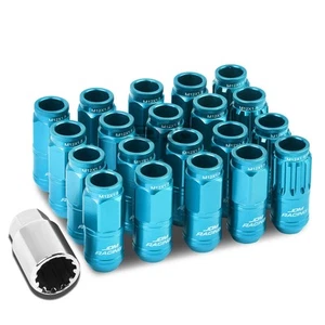 OPEN-END ALUMINUM SKY BLUE 16 LUG+4 LOCK NUTS+ADAPTER M12X1.5 21MM OD/50MM TALL - Picture 1 of 5