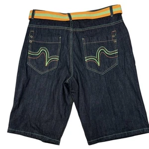 Kix & Stripes 38 Y2K Baggy Shorts Farbnähte Raw Denim Gürtel Streetwear - Bild 1 von 6