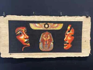 Nefertiti, Key of Life and Mask of King Tut Rising over the Pyramids on Dark Pa - Picture 1 of 9