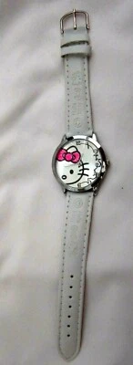 Reloj Pulsera Hello Kitty Unisex 9" L x .625" W Analógico Blanco Imitación Cuero-Nuevo!ver2 Foto 1 de 2