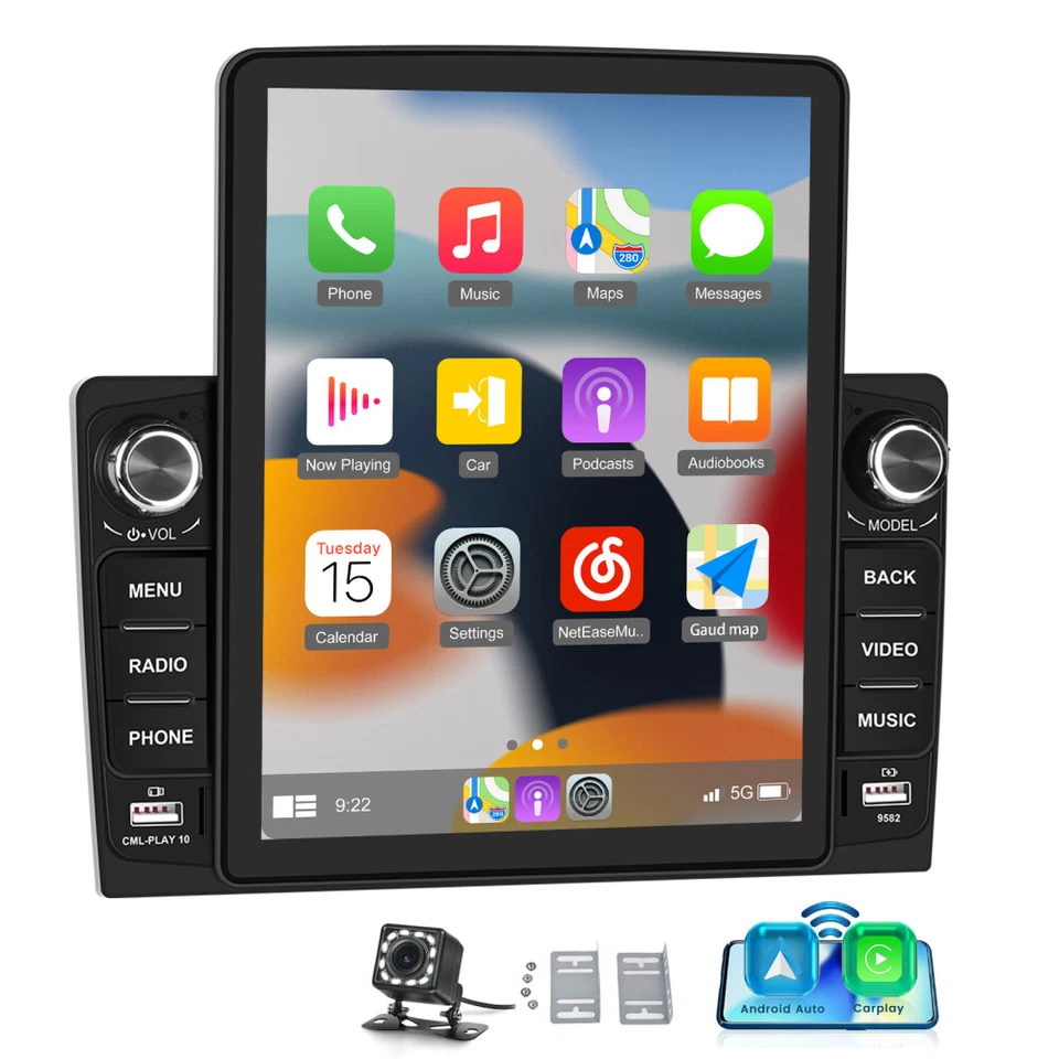 9.5" Car Radio Carplay Apple/Andriod Car Stereo Touch Screen Double 2Din +Camera - Image 1 of 4