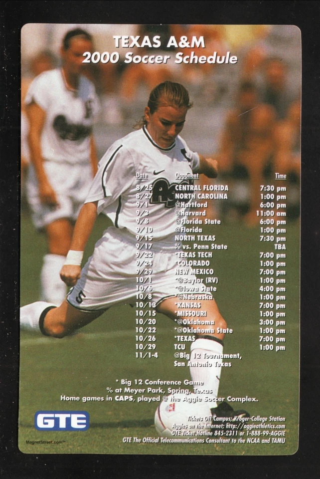 Texas A&M Aggies--2000 足球磁铁时间表--GTE — 第 1/1 张图片