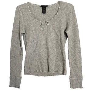 The Limited Y2K Thermal Top Womens XL Lace Ribbon Trim Lettuce Hem Made in USA - Picture 1 of 10