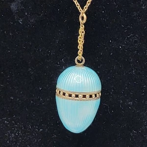 Antique Vinaigrette Enameled Egg Pendant Necklace by Wolcott Sterling ~ Original - Picture 1 of 21