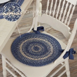 Great Falls Jute Stuhlauflage Country Rustikal Kabine Indigo Puder Blau Creme - Bild 1 von 4