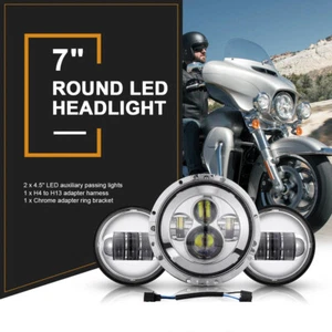 Faro proyector LED 7" cromado + luz de paso + anillo de montaje para Harley Touring - Imagen 1 de 12