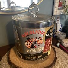 Vintage Ice Bucket With Lid, Collage Of Liquor Labels Displayed Outside