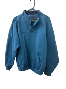 Vintage 90s Men's Eddie Bauer Snap Henley Sweatshirt Blue Small Oversized - Picture 1 of 8
