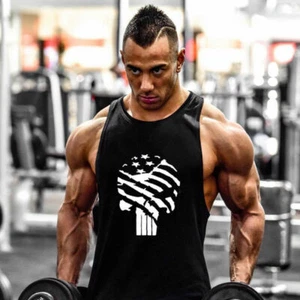 Men's Fitness Cotton Gym Tank Top Bodybuilding Stringer Singlet Sport Undershirt - Foto 1 di 8