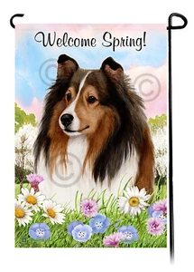 Welcome Spring Garden Flag - Sable Shetland Sheepdog Sheltie - Picture 1 of 1