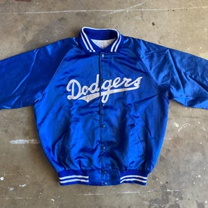 70s LOS ANGELES L.A. DODGERS DANNY GOODMAN BLUE SATIN BOMBER JACKET SZ L 60s - Picture 1 of 17