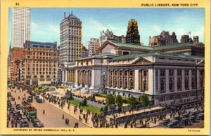 PUBLIC LIBRARY New York City NY linen Postcard - Picture 1 of 2