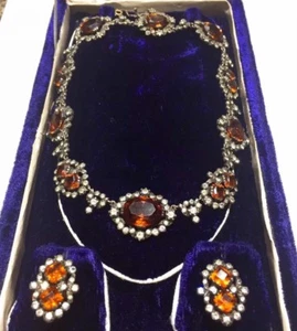 Victorian Riviere Sterling silver BIG Golden Topaz Paste necklace earrings BOXED - Picture 1 of 11