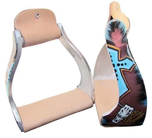 Showman Lightweight Twisted Angled Aluminum Stirrups w/ Cross & Steer Head
