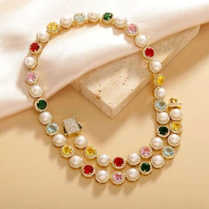 Gargantilla collar cadena perlas caramelo roca colorida 10 mm pulsera mujer joyería regalo - Imagen 1 de 29