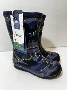 NWT Kids Joules Welly Boots Size US 12 Sharks Navy Blue Rain Muck Farm Boots  - Picture 1 of 11
