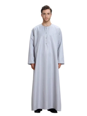 Ramadán Musulmán Hombres Bata Kaftan Dubai Vestido Manga Larga Abaya Dishdasha Thobe Foto 1 de 4