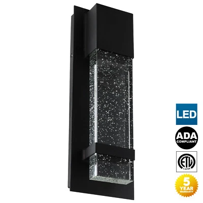 Sunlite LED Wall Sconce w/ Rain Glass 13.75"T 5"W 9W Black Finish 50K-SuperWhite - Image 1 of 4