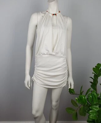 Daniela Australia Size 14 Short Mini Dress White Gathered Ruched Skirt Halter - image 1 of 4