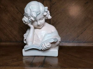 Antique French Art Deco Plaster Bust Girl Reading Book - Paris Sublime Neutral - Picture 1 of 11