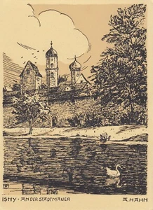 Isny Allgäu AK uralt Stadtmauer Künstler Hahn Bayern 2312154 - Bild 1 von 2