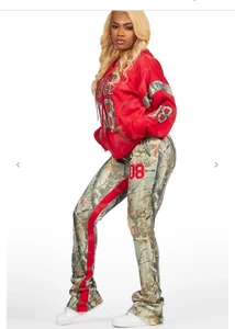 Rockstar Original Eniyha Red Camo Stacked track set Women Size Medium NEW - Picture 1 of 17