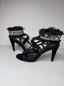 Sandalia con flecos ISABEL MARANT de cuero Abrily Santa Fe negra verde EU39 US8 Italia - Imagen 1 de 14