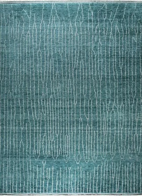 Lush Moroccan Green Hand Knotted Wool Rug - Image 1 of 4