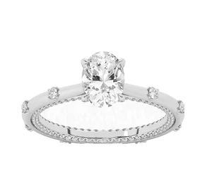 Zierlicher ovaler im Labor gezüchteter Diamant Halo Verlobungsring 1,50 Karat in 14 Karat Weißgold - Bild 1 von 7