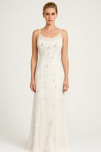 Vestido de novia de seda con apliques de cuentas blanco marfil SCALA M 8/10 Y2K años 90’s - Imagen 1 de 11