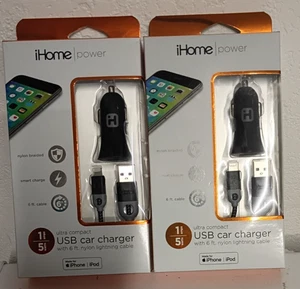 2X - iHome 5W-1 amp USB-C Car Charger + 6ft Cable for iPhone - FREE SHIPPING!! - Picture 1 of 4