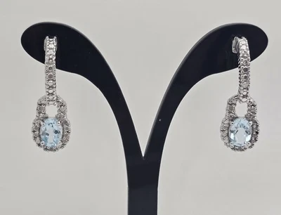 Ross Simons 925 Sterling Silver Oval Sky Blue Topaz & Diamond Earrings Beautiful - Image 1 of 4