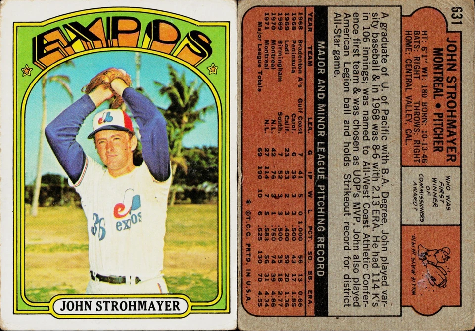 1972 Topps Baseball Card #631 John Strohmayer - Image 1 of 1