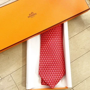 New and unused Hermes tie Red and light blue pattern - Picture 1 of 5