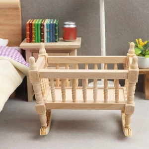 Miniature Dollhouse Cradles Doll Wooden Crib 1/12 Life Scene Ornaments Doll - Picture 1 of 7