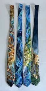 Lot 4 Pc J Jerry Garcia Men’s Silk Neckties Abstract Geometric Multicolor Ties - Picture 1 of 12