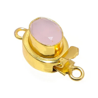 1 Pc Rose Quartz Box Clasp 1 Strand 18k Gold Plated Jewelry - Image 1 of 3