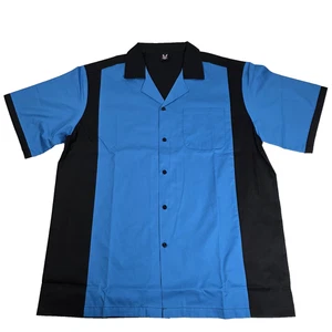 Hilton Bowling Shirt Mens Large Blue Black Button Up Retro Rockabilly Pocket - Picture 1 of 7