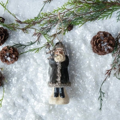 Charcoal Velvet Belsnickle w/tree Christmas Ornament, 5.75" Tall, Ragon House - Image 1 of 4