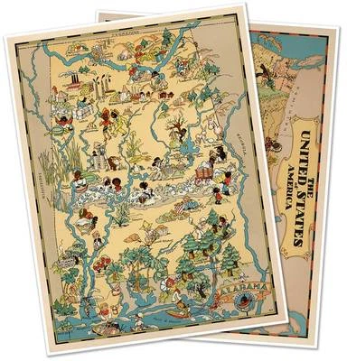 Two Map Set - Alabama & USA by Ruth Taylor White circa 1933 - 18" x 24" prints