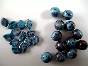 Leaves. Vintage Czech Glass picasso BEADS in LEAF shape * Deep BLUE HIGH LUSTER - Picture 1 of 4