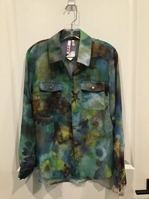 NWT Soulmates women’s medium shirt blue yellow green button down long sleeve - Image 1 of 4