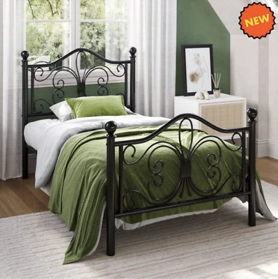 Marco De Cama Doble Base Plataforma de Metal Cabecera Elegante Habitacion Negro Foto 1 de 4