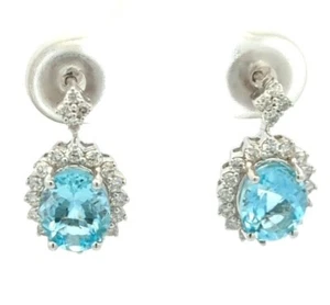 Video 3.04CT 14K Natural Aquamarine Diamond Halo Engagement Earrings Italian - Picture 1 of 3