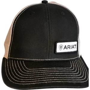 Ariat Men's Offset Name Patch Mesh Back Snapback Cap, black & White, OSFA - Picture 1 of 7
