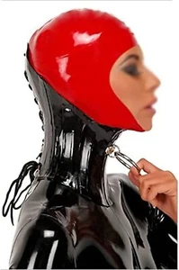 Latex Gummi Haube mit 0,6 mm verstellbar Halskorsett Garn Fesseln Maske Fetisch - Bild 1 von 4