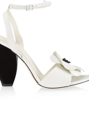 Tory Burch White Patent Leather Floral Ankle Heel Sz 6.5 NOWB - Image 1 of 4