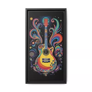 Colorful Guitar Art Print, Framed Matte Canvas Wall Decor, Music Lover Gift, - Picture 1 of 13